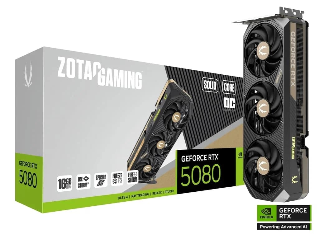 ZOTAC GAMING RTX 5080 SOLID CORE OC | 16GB GDDR | NVIDIA RTX Series 50 | Triple Fan | OC | HDMI/DisplayPort
