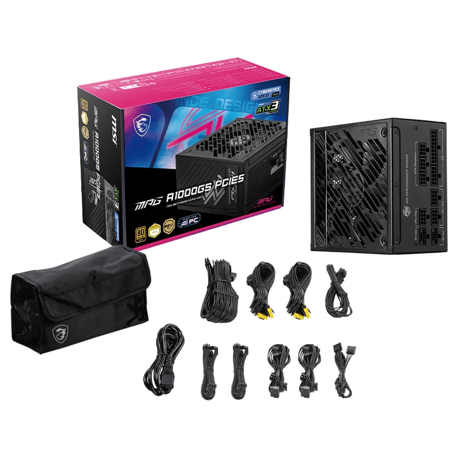MSI MPG A1000GS PCIe 5.0 – 1000W, 80+ Gold, Full Modular, ATX 3.0