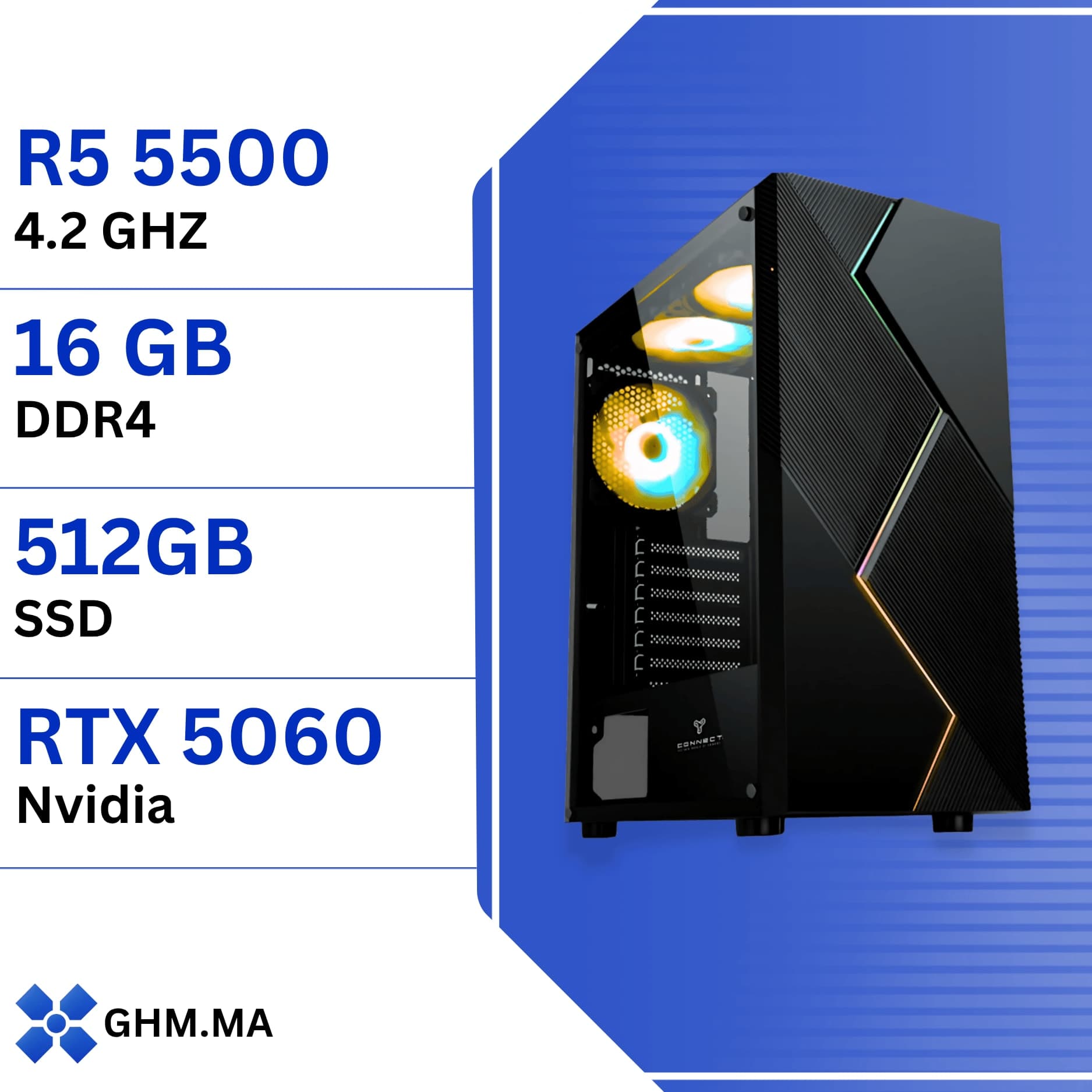 PC Gamer Ryzen 5 5500 - MSI RTX 5060 8GB, 16GB DDR4, 512GB SSD