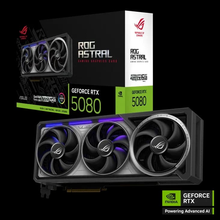ASUS ROG Astral GeForce RTX 5080 Quad Fan | 16GB GDDR7 | Black | BOX - ASUS Components