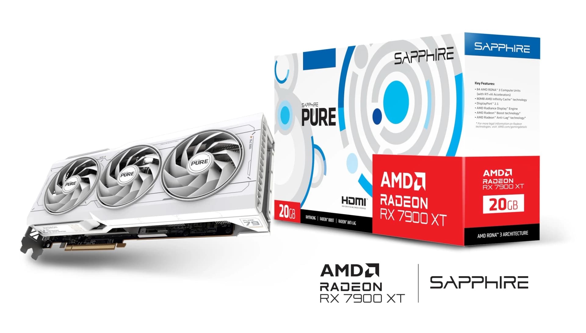 Sapphire PURE Radeon RX 7900 XT | 20GB GDDR6 | 320-bit | 2450MHz | PCIe 4.0 | White - Sapphire Components