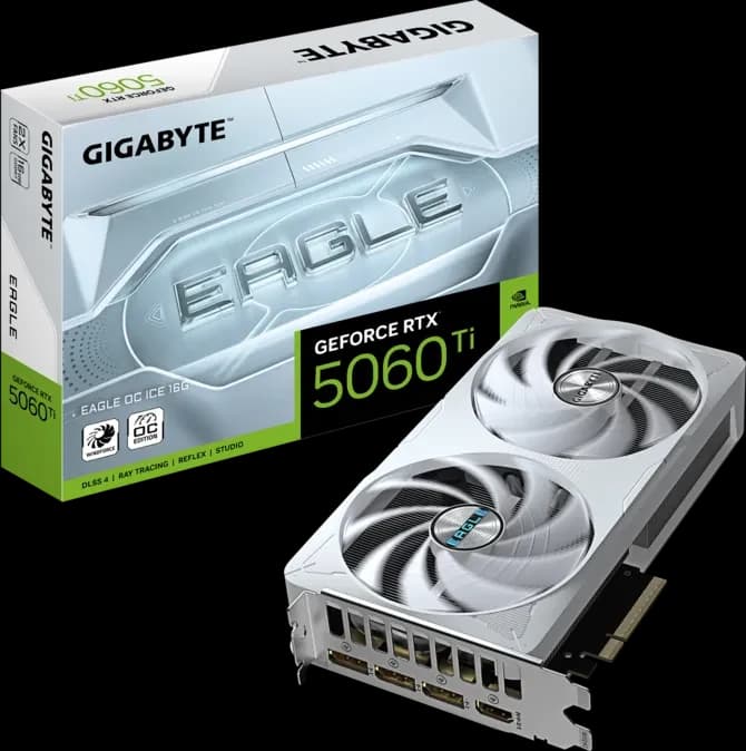 Gigabyte GeForce RTX 5060 Ti EAGLE OC ICE 16G | 16GB GDDR7 | White | PCIe 5.0 - Gigabyte Components