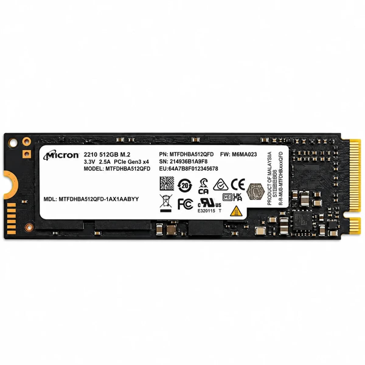 Micron 2210 512GB PCIe Gen3 x4 NVMe 1.3 M.2 2280 SSD (TRAY) - Micron SSD Drives (M.2 & SATA)